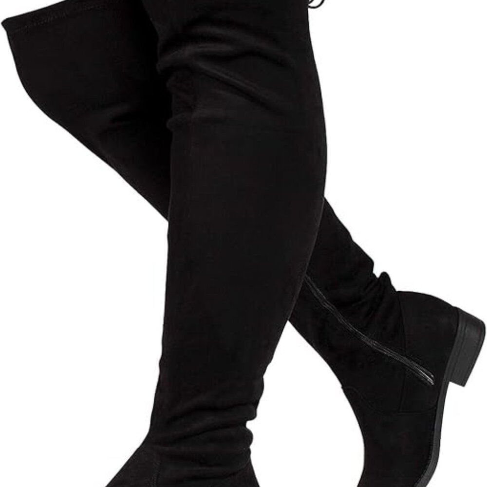 RF ROOM OF FASHION Women's Stretchy Over The Knee Low Heel Boots (Wide Calf Wide